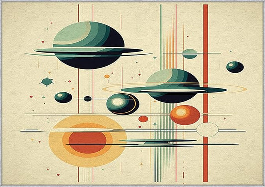 Mid Century Rugs for Living Room 8x12, 50s Retro Futurism Geometric Abstract Modern Pattern Design Area Rug, Mid Century Bedroom Decor Carpet, Non Slip, Washable (RG504)