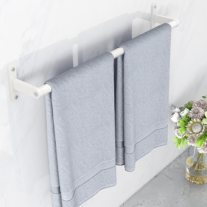 White 24 Inch Bathroom Towel Bar, Towel Racks for Bathroom Wall Mounted Hanging Bath Towels, Stainless Steel Single Towel Rod Holder