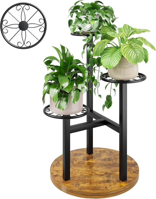 Metal Black Plant Stand Indoor Outdoor,3 Tier Tall Flower Pot Holder Potted Display Rack Shelf, Heavy Duty Plant Shelf for Patio Garden Balcony Living Room Bedroom - BlackS