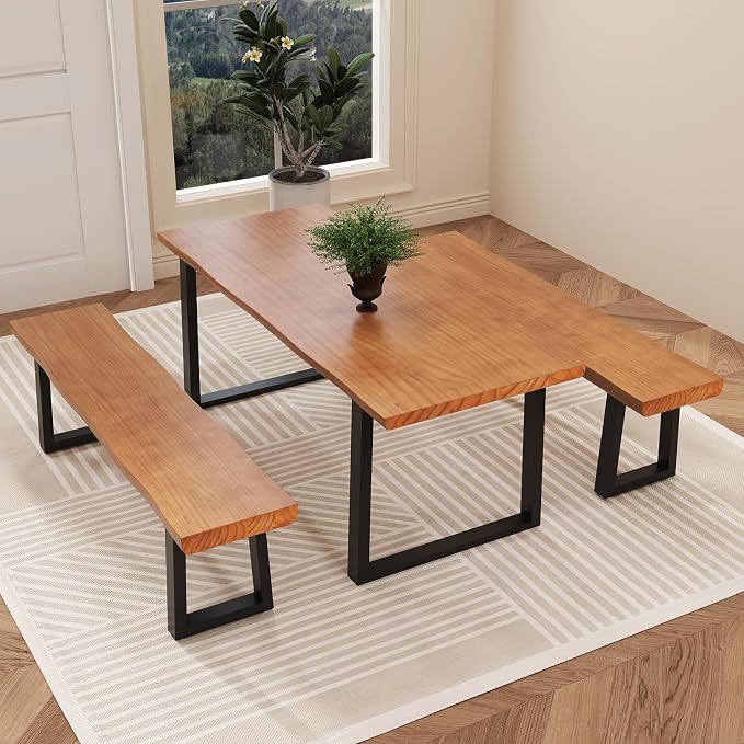 Solid Wood Top Bench with Metal Legs Durable Long Bench for Home Office Living Room Dining Room Versatile Multi Size Options Perfect Chair Stool Dining Bench Dining Chair (Light brown bench, 70.87in)