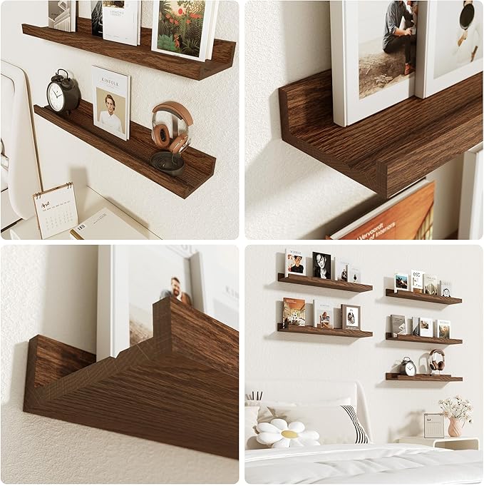 Vivelove Oak Rustic Floating Shelves Set of 2, 24 Inches Picture Ledge Shelf for Bedroom Living Room Bathroom Kitchen, Wall Mounted Shelves
