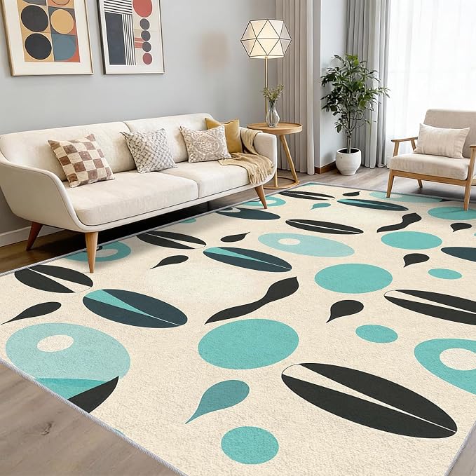 Mid Century Modern Rug Large 8x10 Geometric Retro Abstract Pattern Area Rugs for Living Room, Bedroom, Mid Century Modern Home Decor Accessories Indoor Carpet, Non Slip & Machine Washable