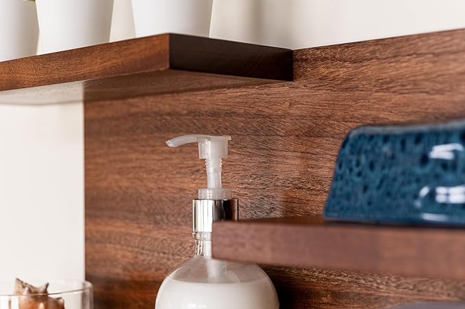 Straga Rustic Wall Mounted Bathroom Shelves - 23" Hardwood Shelf Organizers with 18" Towels Holder - A Modern Addition To Your Bathroom, Powder Room, Guest Bathroom and More (Mahogany)