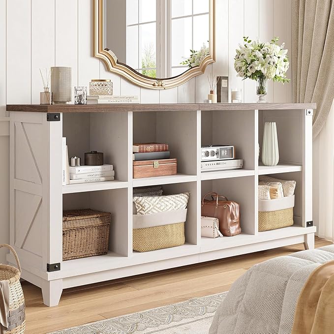 EnHomee 8-Cube Storage Organizer, Farmhouse Bookshelf, Display Shelf for Living Room, Bedroom, Home Office, White
