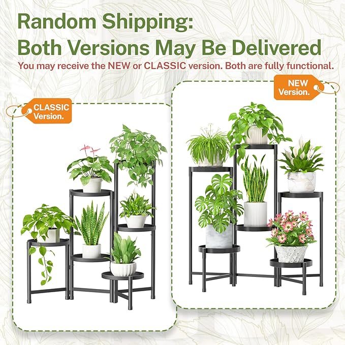 iDavosic.ly Plant Stand Indoor Outdoor, 6 Tier Corner Metal Flower Display Holder Shelf, Folding Tall Orchid Rack for Patio Balcony Porch Garden Living Room House, Black