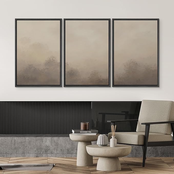 SIGNWIN Framed Canvas Print Wall Art Set Neutral Misty Forest Landscape Earth Tone Illustrations Modern Art Decorative Boho Relax/Zen Nordic for Living Room, Bedroom, Office - 24"x36"x3 Black