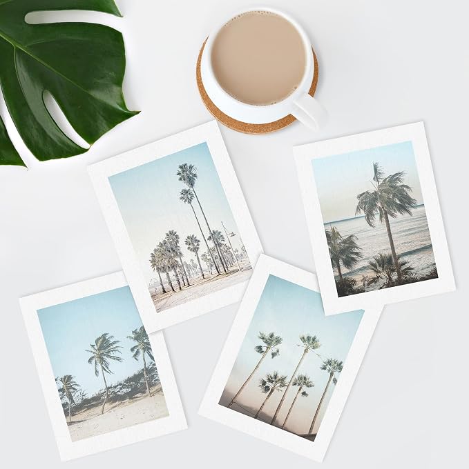 SIGNWIN Adhesive Canvas Poster Washed Out Tropical Island Palm Tree Beach Landscape Nature Wilderness Photography Realism Decorative Rustic Cozy Zen for Living Room, Bedroom, Office - 8"x10"x 4