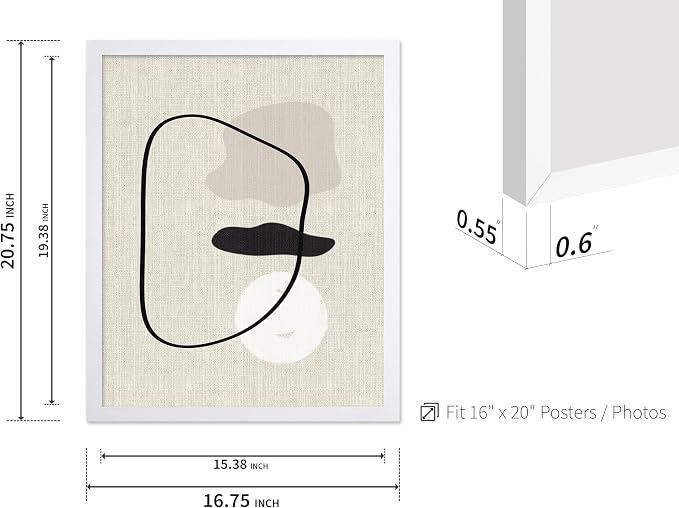 Poster Master Shapes on Linen Poster – Linen Print – Chic Boho Art – Abstract Shapes Artwork – Mid-Century Modern Piece – Great Bedroom or Living Room Wall Decor – 16x20 White Framed