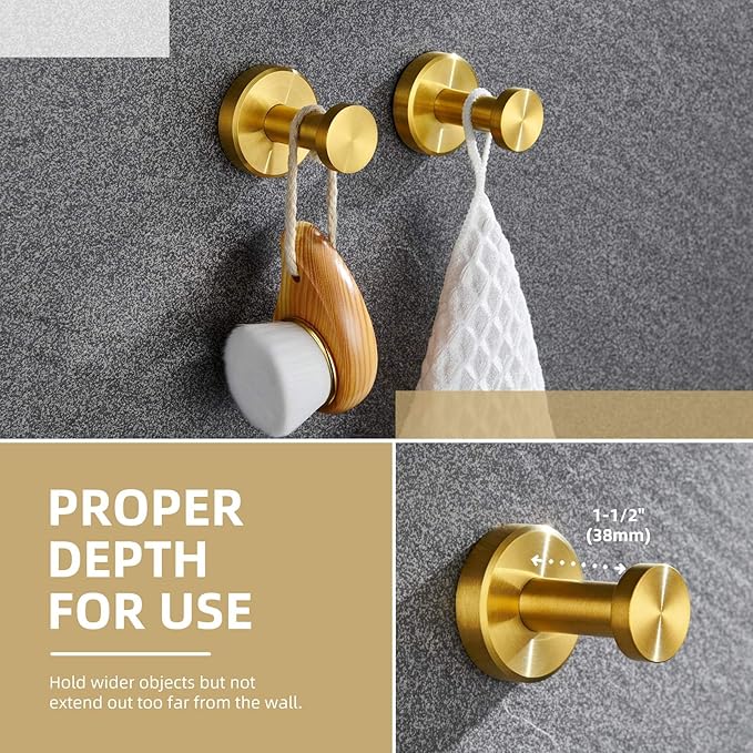 Angle Simple Towel Hooks, SUS 304 Stainless Steel Coat Robe Wall Hooks, Bathroom Hand Towel Hanger, Brushed Dark Gold, 2 Pack