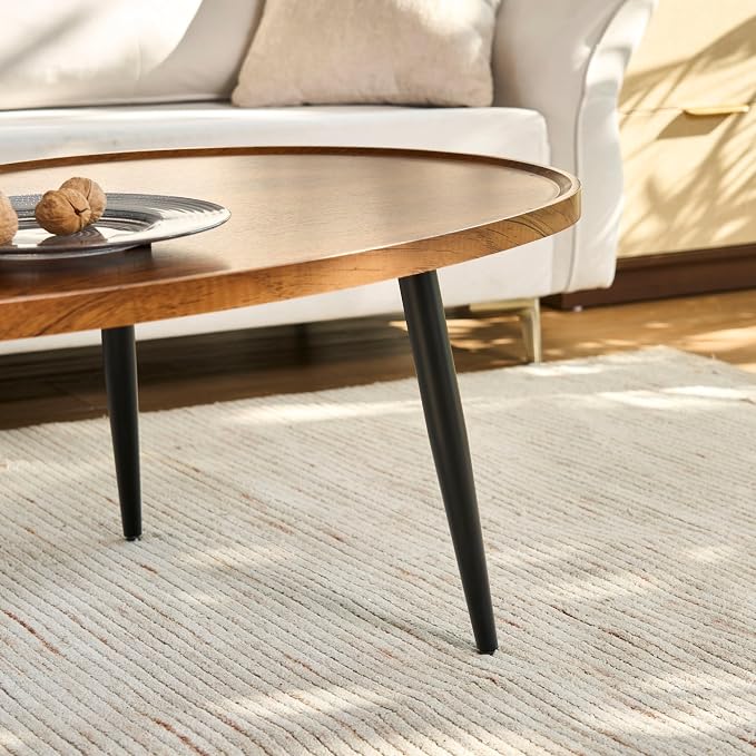 Saint Mossi Modern Coffee Table for Living Room, Mid-Century Mango Shaped Wood Coffee Table, Center Table for Small Space, D47xW23.6xH15, Espresso