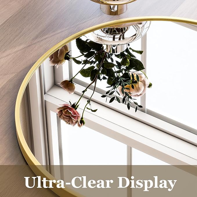 HARRITPURE 26"x28" Arched Bathroom Mirror, Wall Mounted Mirror, Gold Arch Mirror, Aluminum Alloy Frame Wall Mirror for Living Room, Bedroom and Entryway