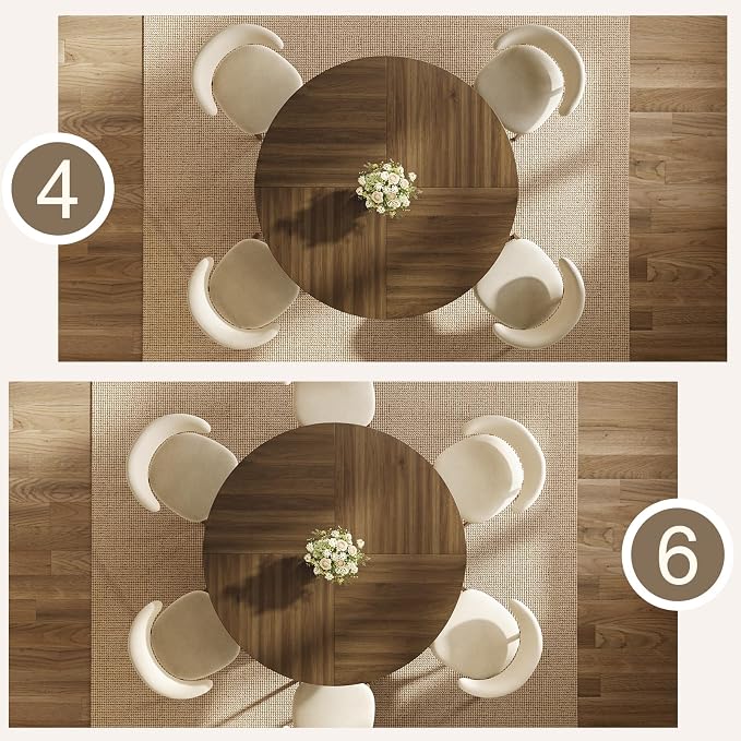 47.2" Round Dining Table for 4-6, Circle Kitchen Table with Open Storage Shelf, Farmhouse Dinner Table with Cross Pedestal Base for Dining Room, Kitchen, Living Room, Walnut