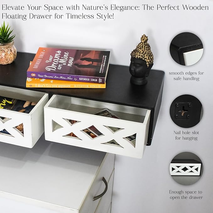Wooden Desk Organizer with 2 Drawers – Handcrafted Solid Wood Storage Box for Office, Home & Study – Rustic Desktop Organizer for Files, Accessories & Stationery (STYLE 2, BLACK AND WHITE)