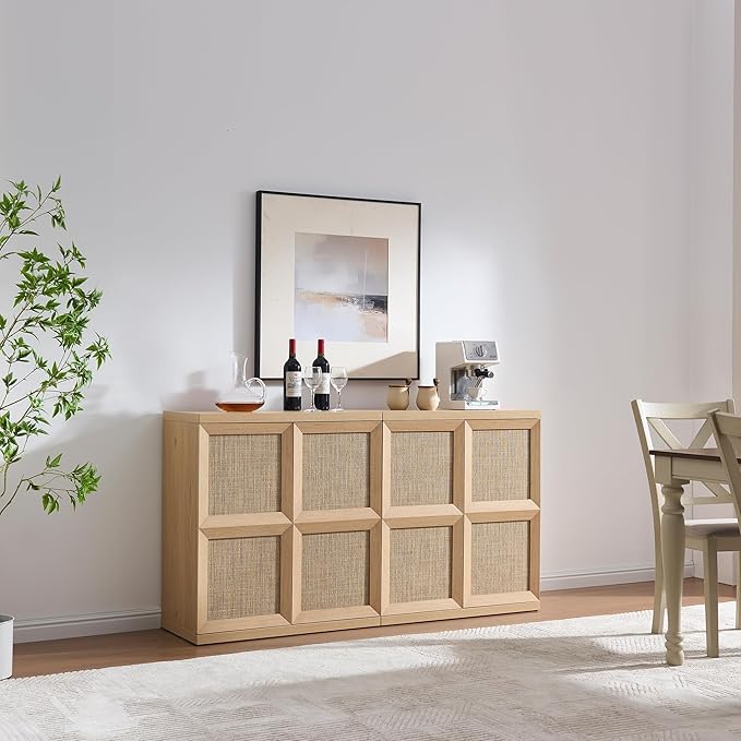 VividVibe Sideboard Buffet Cabinet with Storage, 31.45”Large Boho Credenza with 2 Doors, Coffee Bar Cabinet Farmhouse Modern for Entryway Living Room Dining Room Natural Oak