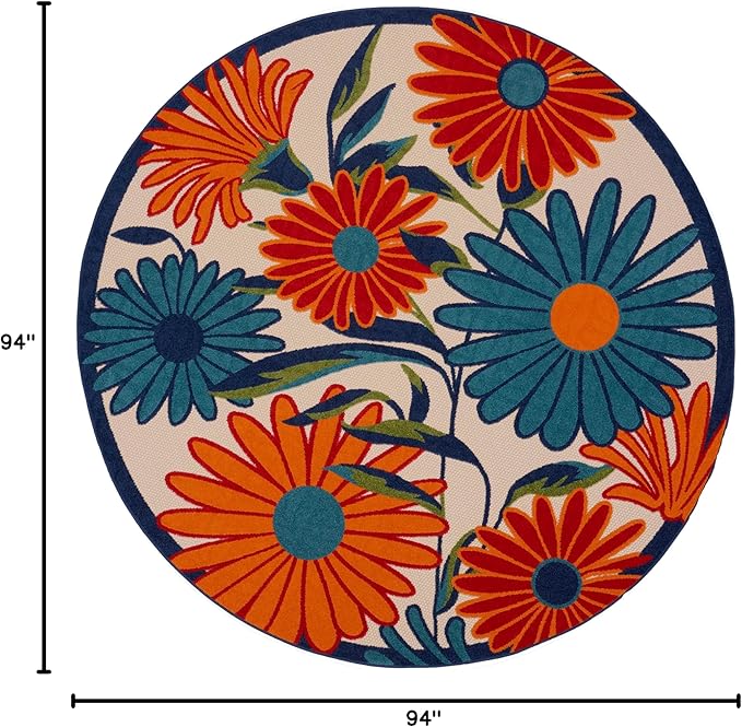 Nourison Home Aloha Multicolor 7'10" x Round Area Rug - Easy Clean, Non Shedding, Bed Room, Living Room, Dining Room, Kitchen (8' x Round)