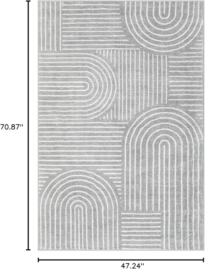 Lahome Abstract Washable Rugs, Soft Area Rugs 4x6 Non-Slip Grey Rug for Bedroom Entryway, Ultra-Thin Living Room Rugs Modern Throw Carpet for Nursery Kitchen Darrell (4'x6',Gray)