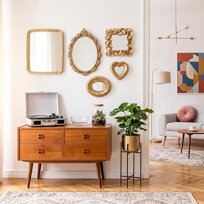 5 Pcs Vintage Gold Mirror Luxury Set Small Gold Mirrors Gallery Wall Mirror Hanging Antique Art Decor for Wall Living Room Entryway Assorted Sizes (11in/8in/6in/4in,Cute Style)