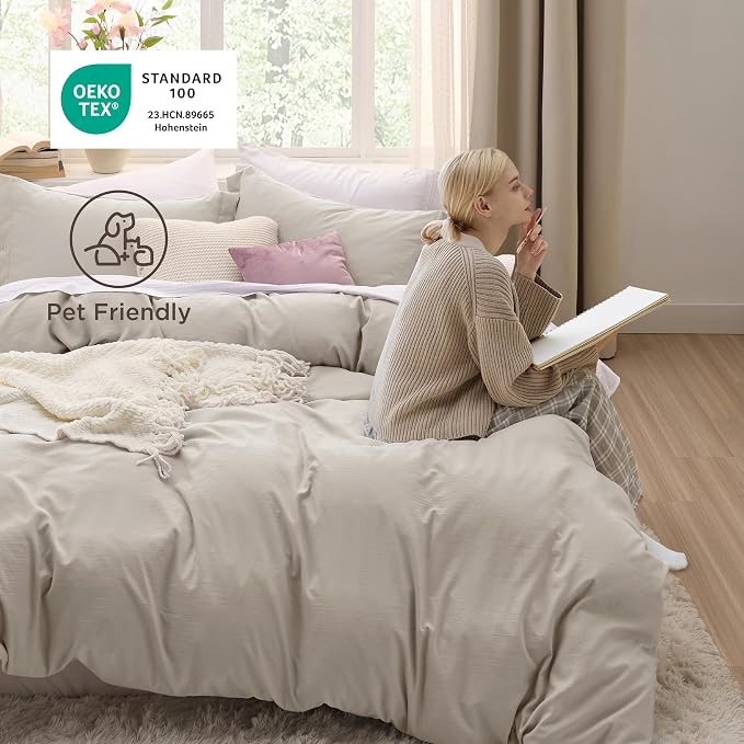 Bedsure Super King Duvet Cover - 3 Pieces Prewashed Cotton-Like Polyester Extra Soft Bedding Set, Includes 1 Duvet Cover 108x98 Inches with Zipper Closure & 2 Pillow Shams, Linen, No Comforter