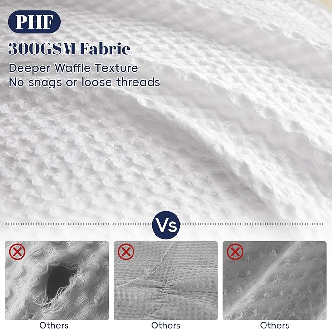 PHF Waffle Weave Duvet Cover Set Queen Size, No Snagging Ultra Soft Luxury Textured Breathable Comforter Cover for All Season 3pcs, Durable Bedding Duvet Set with 2 Pillow Shams, 90"x90", White