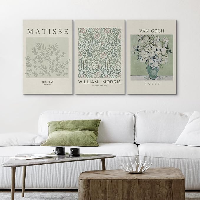 wall26 Canvas Print Wall Art Set Matisse, William Morris, Van Gogh Photography Modern Rustic Scenic Colorful Multicolor for Living Room, Bedroom, Office - 16"x24" x 3