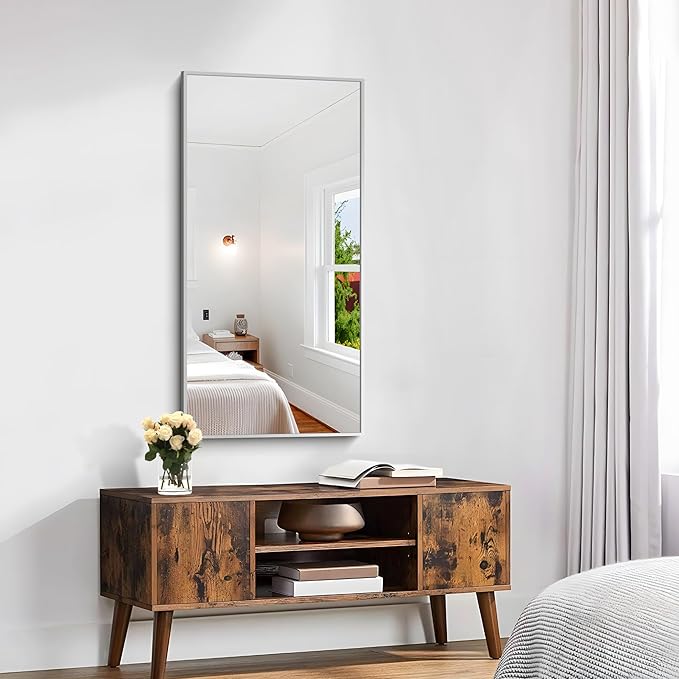 KOCUUY Silver Framed Mirror, 20"x40" Rectangle Bathroom Mirror for Wall, HD Tempered Glass, Anti-Rust Frame, Modern Design for Bathroom, Bedroom, Living Room, Entryway