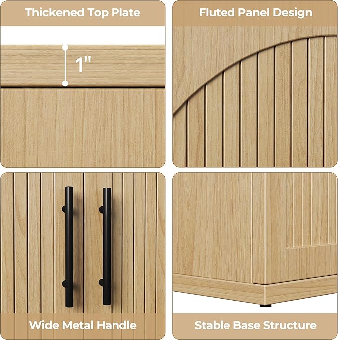 31.5" Fluted Buffet Cabinet with Storage, Modern Symmetrical Arched Sideboard Credenza with Adjustable Shelf, Elegant Wood Console Table for Dining Room, Kitchen, Living Room(Oak)
