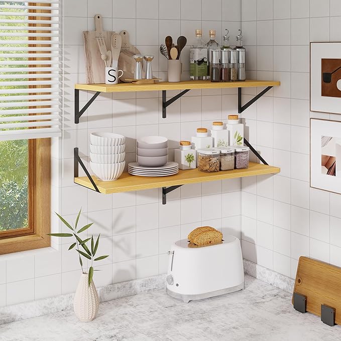 Deep Floating Shelves for Wall,36" Wx10 D Wood Wall Shelves with Metal Brackets,Hanging Storage Floating Shelf for Living Room,Bedroom,Bathroom,Office,Kitchen,Oak