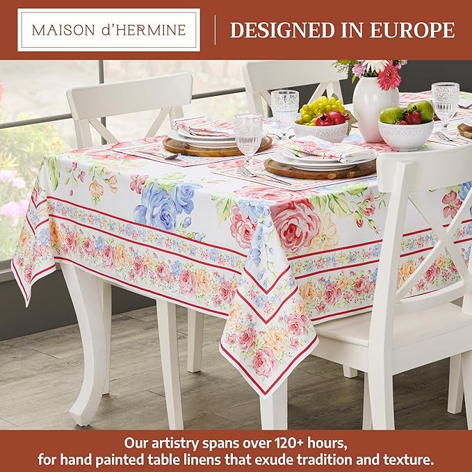 Maison d' Hermine Table Cloth Rectangle Table 100% Cotton 70 x 140 Inches Tablecloth Reusable Decorative for Dining Room Farmhouse Home Valentines Day Decorations Spring Summer - Vintage Floral