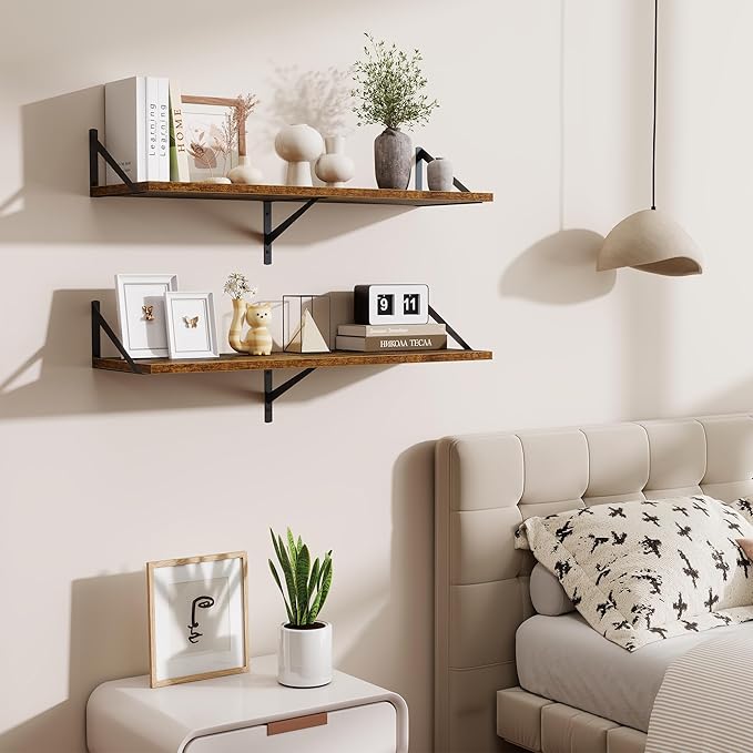 Deep Floating Shelves for Wall,36" Wx10 D Wood Wall Shelves with Metal Brackets,Hanging Storage Floating Shelf for Living Room,Bedroom,Bathroom,Office,Kitchen,Rustic Brown
