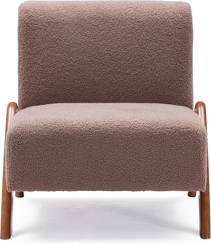 Oversized Accent Chair, upholstered armless mid Century Modern Living Room Chair with Wooden Legs for Bedroom/Office/Cafe, Sherpa Brown