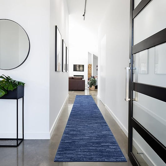 Nourison Home Nourison Essentials Navy Blue 2'2" x 20' Area Rug - Easy Clean, Non Shedding, Bed Room, Living Room, Dining Room, Kitchen (20' Runner)