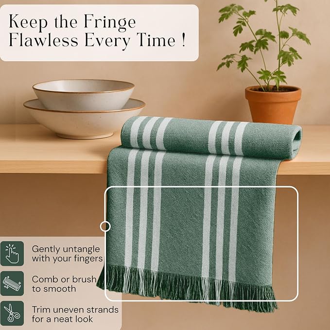 Stripe Kitchen Towels 4 Pack, 16x26 Inches, Cotton Dish Cloths, Absorbent Drying Rags, Reusable and Washable Tea Towels, Cleaning Cloths for Daily Kitchen Use - Forest Green
