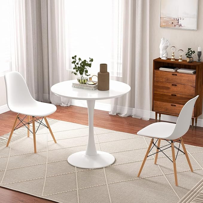 ERGOMASTER 3-Piece Round Dining Table Set for 2, Kitchen Table and Chairs, 32'' Tulip Table & Modern DSW Chair for Home, Small Spaces, Apartments, White
