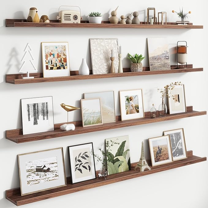Floating Picture Ledge Shelves Set of 4, 56 Inch Shelves with Lip - Large Nursery Book Shelf for Toys Storage, Kids Bookshelf Wall Mounted Living Room Bedroom Decor Frames