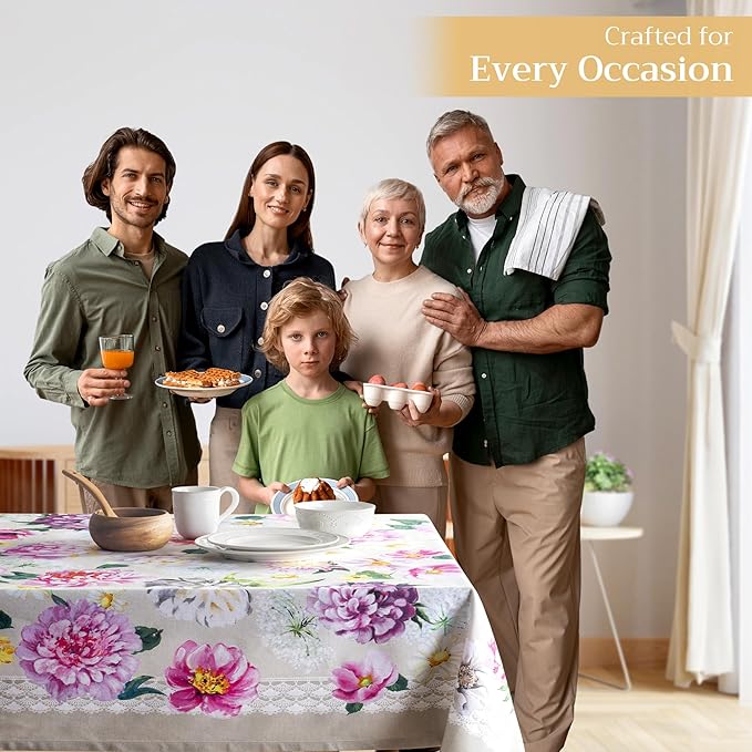 Maison d' Hermine Table Cloth Rectangle Table 100% Cotton 54 x 72 Inches Tablecloth Reusable Decorative for Dining Room Farmhouse Home Valentines Day Decorations Spring Summer - Pivoine