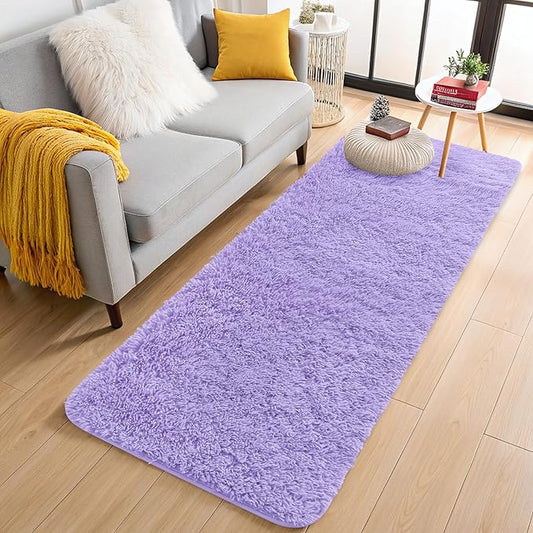 OLANLY 2x8 Machine Washable Runner Rugs for Hallway, Soft Fluffy Shaggy Bedside Rugs for Bedroom, Living Room, Indoor Floor Carpet for Kids Girl Boy, Nursery Rooms, Home Decor Aesthetic, Light Purple