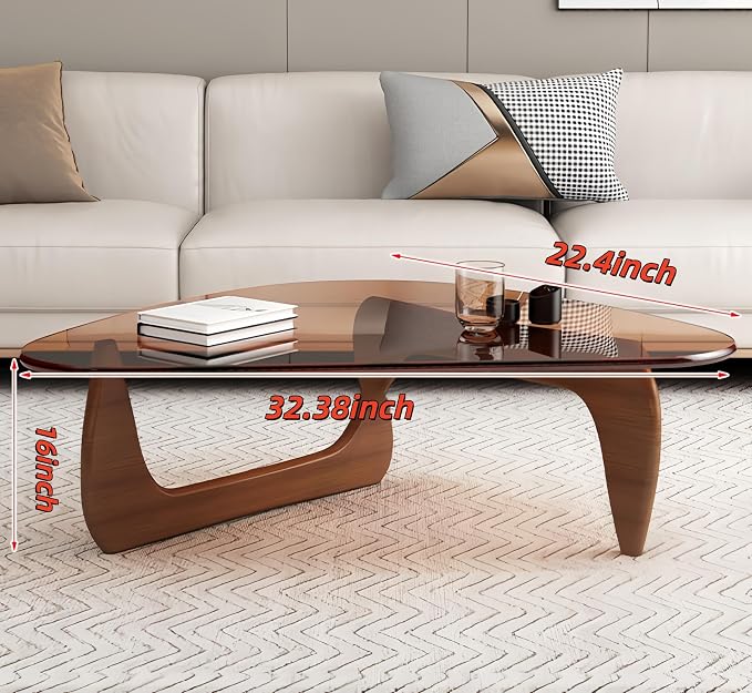 Modern Glass Coffee Table for Living Room, Small mid Century Coffee Table, Stylish Coffee Tables Suitable for Bedroom Living Room Reception Office Tables (Walunt+Brown, Small 32.6in)