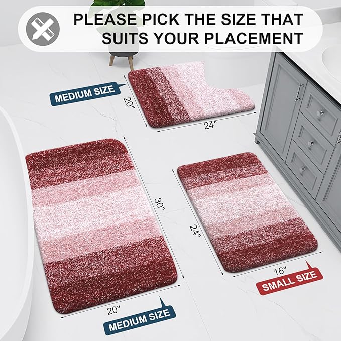 Arotive Microfiber Bathroom Rugs, Shaggy Soft and Absorbent Bath Rug, Non-Slip, Thick Plush Machine Washable Dry Bath Mats for Bathroom, Tub and Shower, 47x24, Burgundy, Rectangular