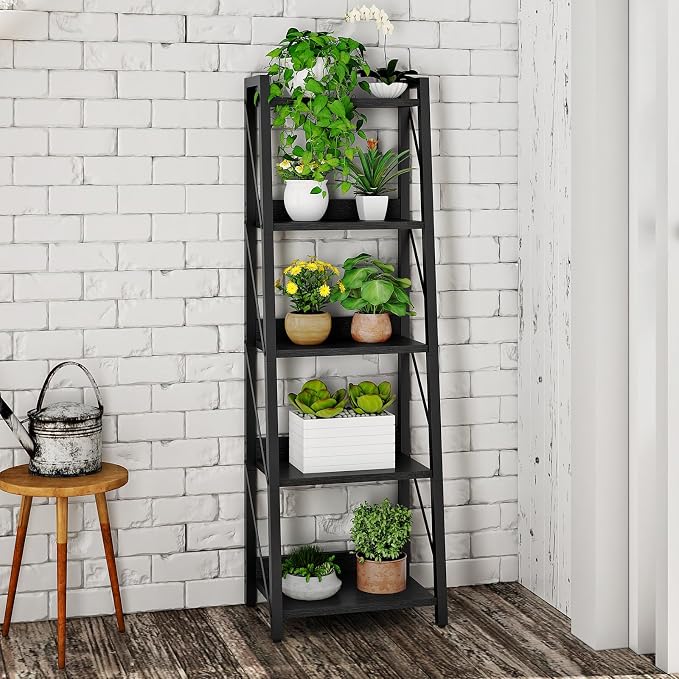 HOOBRO Ladder Shelf, 5-Tier Bookshelf, Corner Bookcase, Freestanding Storage Shelf Display Organizer, for Living Room, Bedroom, Home Office, Kitchen, Black BB305CJ01