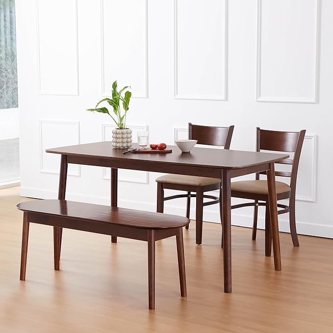 Livinia Aslan 59" Malaysian Oak Rectangular Wooden Dining Table/Large Solid Wood Kitchen Desk (Walnut)