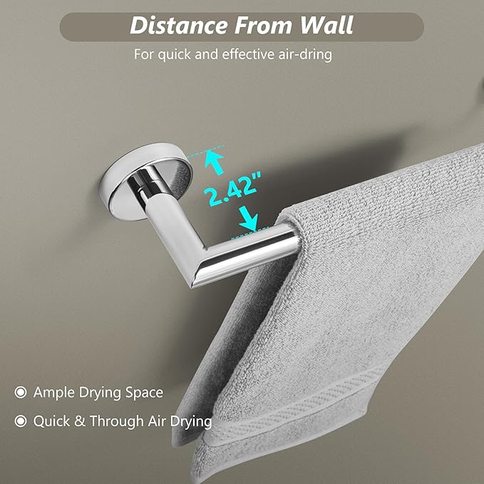 JunSun Bathroom Towel Bar 12 Inch Polished Chrome Towel Racks Wall Mount Bath Hand Towel Holder Modern Home Decor Towel Rod Bathroom Hardware Stainless Steel Towel Hangers Towel Rail Single Towel Bars
