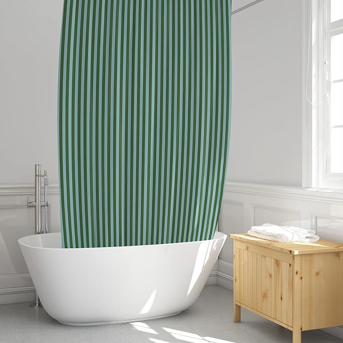 Striped Shower Curtain - Green and Teal Stripes - Modern Coloruful Home Decor - Fabric Shower Curtain for Any Bathroom - 72x72 Inches (Green/Teal Stripes)