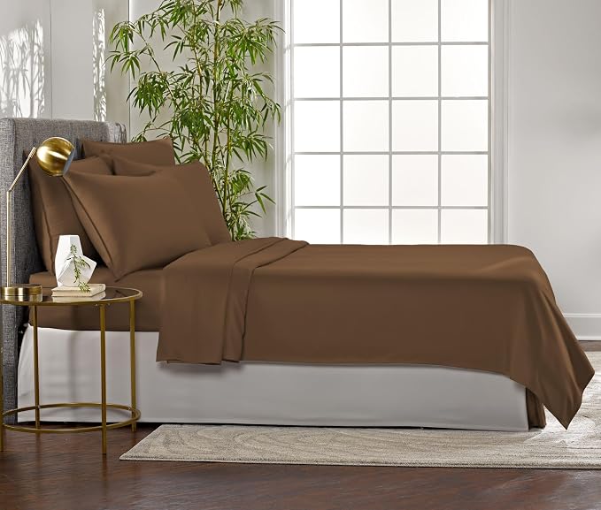 Pure Bamboo Twin Sheets, Genuine 100% Organic Viscose Derived from Bamboo Bed Sheet Set, Luxuriously Soft & Cooling, Double Stitching, 2 Year Quality Promise (Twin, Coconut Husk)