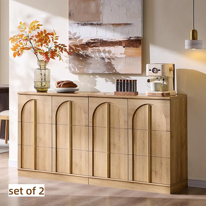 ACCOHOHO Buffet Cabinet with Storage&Arched Doors,31.5 Inch Wood Sideboard with Adjustable Shelf,Modern Coffee Bar Tables Accent Cabinets for Living Room,Kitchen Or Entryway (Natural Oak, 1 Piece)