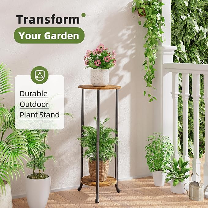 Simple Trending Plant Stand Indoor Outdoor, 29.4” Tall Flower Storage Plant Shelf Set of 2, Round Corner Display Rack for Balcony Garden Patio Living Room