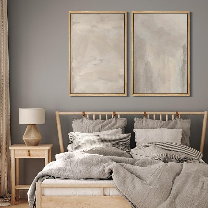 MUDECOR Framed Canvas Print Wall Art Abstract Neutral Tones Minimalist Earthy Color Palette Illustrations Modern Art Decorative Chic for Living Room, Bedroom, Office - 16"x24"x2 Natural
