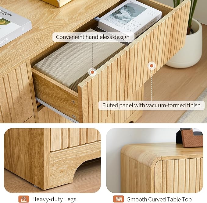 BERRYMERRY Fluted 6 Drawers Dresser for Bedroom, 53" Wide Chest of Drawer with Rounded Edge,Mid Century Modern Large Double Wood Dresser for Living Room Bedroom