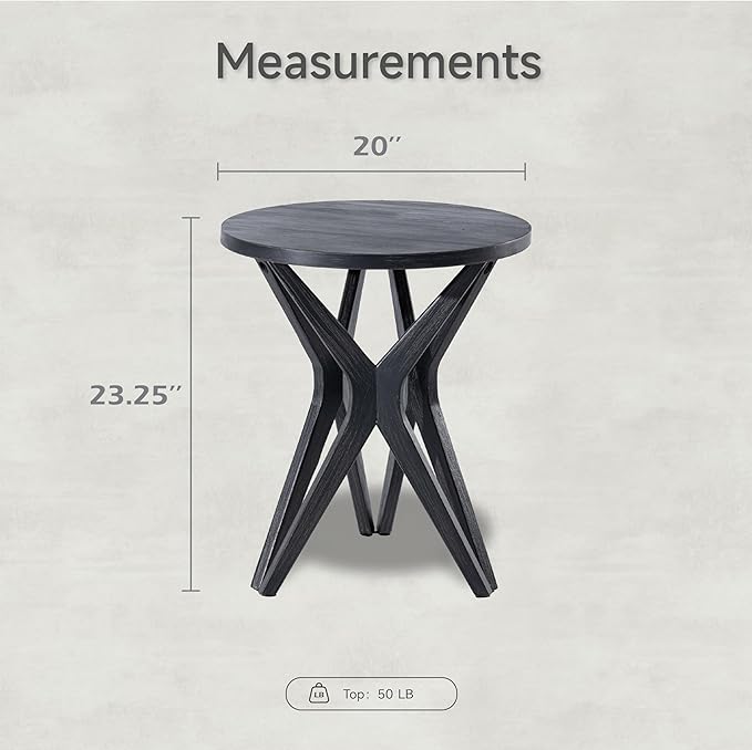 LONYKE Pedestal Farmhouse End Table Set of 2, Distressed Top with Tripod Base Bedside Table for Living Room, Modern, Boho Decor, Round (2-Pack, Distressed Black)