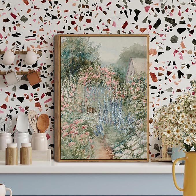 WALLZK Vintage Framed Wall Art Floral Wall Decor French Country Cottage Canvas Prints Rustic Farmhouse Pictures Artwork for Walls Living Room Bedroom Bathroom 8"x10"