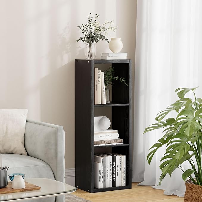 3 Cube Storage Organizer Single Row, Cube Shelf with Heavy-Duty Thick Boards, 13.31" L x 9.37" W x 36.93" H, Smooth Easy-Clean Panels, Simple Assembly, for Living Room Bedroom Office, Black